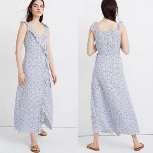 Madewell Ruffled Wrap Maxi Dress Americana Floral Women's Size 2 Blue White NWT